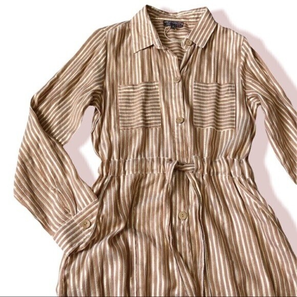 J Glee Gold Stripe Midi Shirtdress Button Front Small - Picture 5 of 15